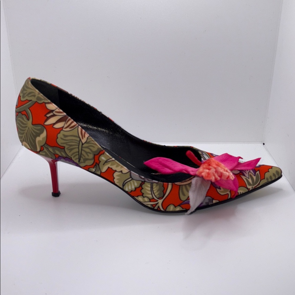 CASADEI Maui Italian Made Pumps Heels Stiletto Leather Sole 8.5 Floral Tropical - Picture 5 of 10